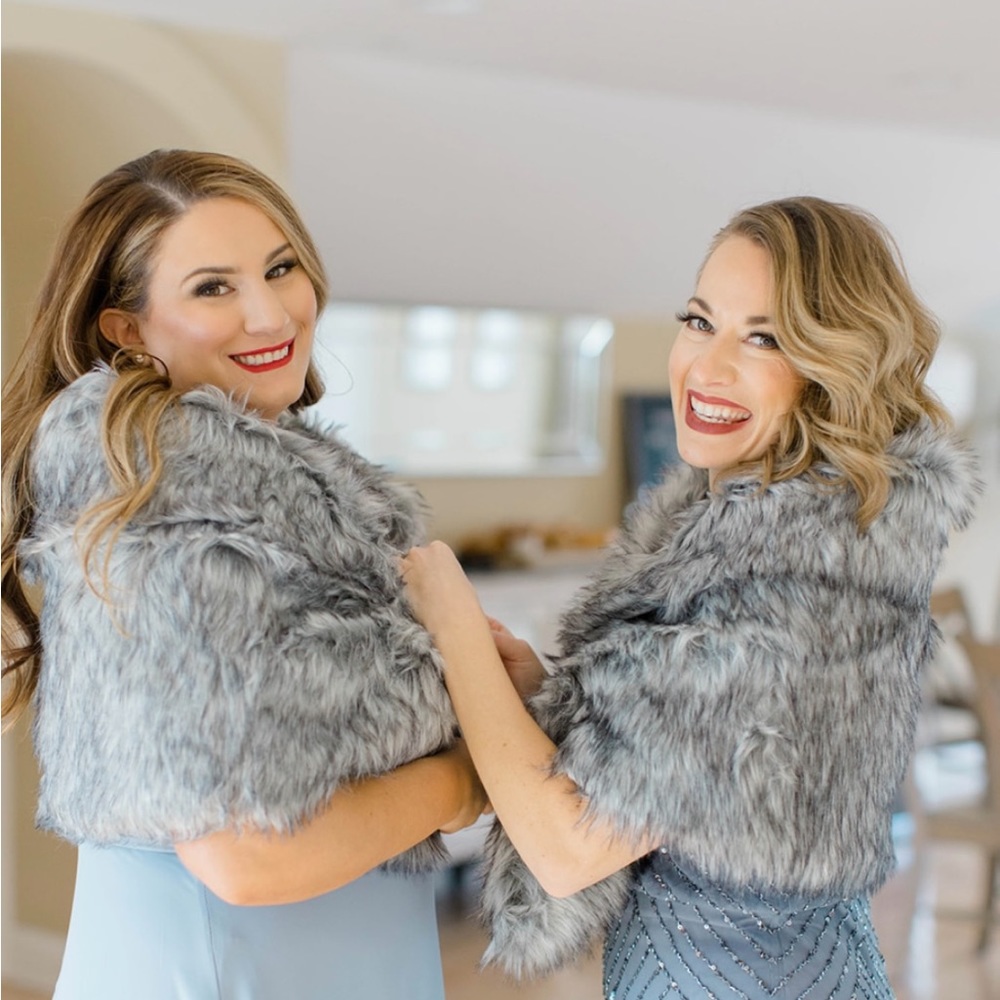 Faux Fur Shawl Gray Shoulder Wrap